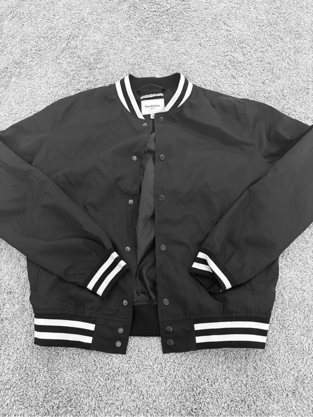Goodfellow & Co Black Bomber Jacket with White Stripe Trim